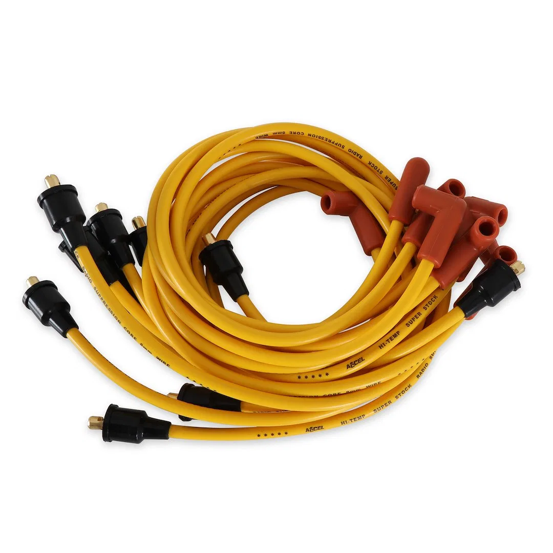 4042 – ACCEL Spark Plug Wire Set, Pre Assembled Yellow 8 Millimeter Diameter Silicone Carbon Graphite Spiral Core 300...